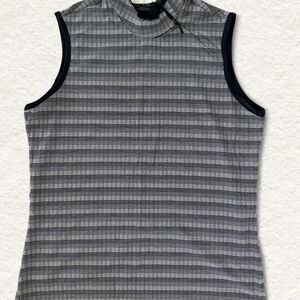 Greg Norman Collection Grey and Black Striped Polo Shirt Zippered Collar